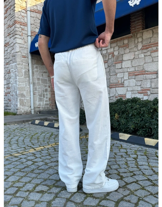 BAGGY KALIP KETEN KUMAŞ ŞERİTLİ DS PANTOLON BEYAZ