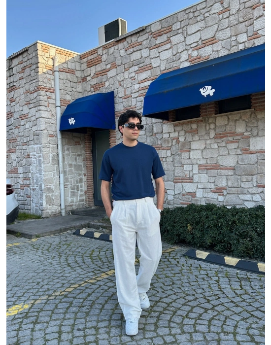 BAGGY KALIP KETEN KUMAŞ ŞERİTLİ DS PANTOLON BEYAZ