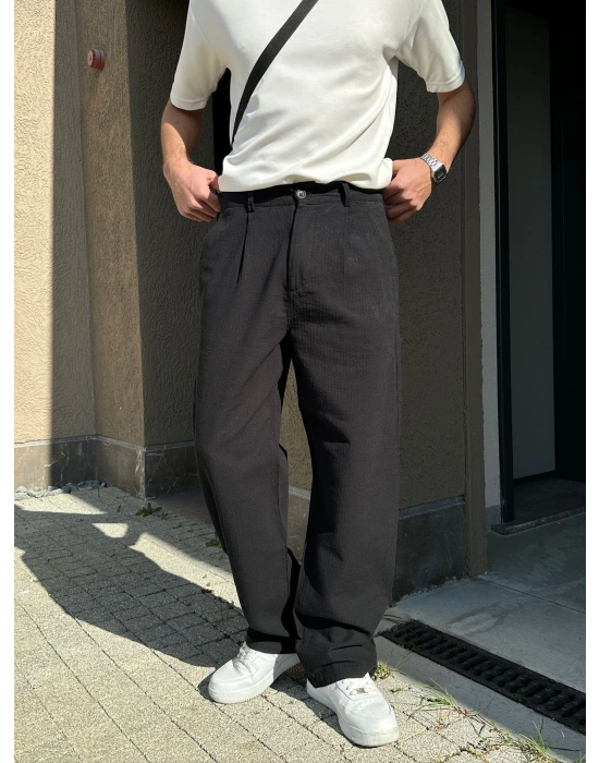 BAGGY KALIP KETEN KUMAŞ ŞERİTLİ DS PANTOLON SİYAH