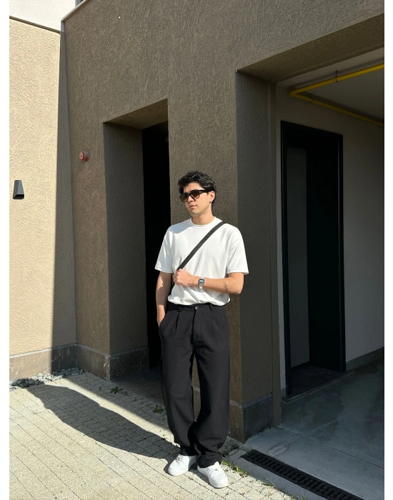 BAGGY KALIP KETEN KUMAŞ ŞERİTLİ DS PANTOLON SİYAH