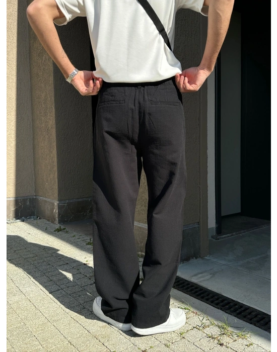 BAGGY KALIP KETEN KUMAŞ ŞERİTLİ DS PANTOLON SİYAH