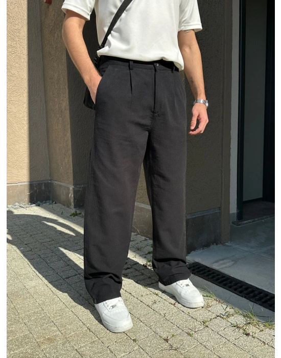 BAGGY KALIP KETEN KUMAŞ ŞERİTLİ DS PANTOLON SİYAH