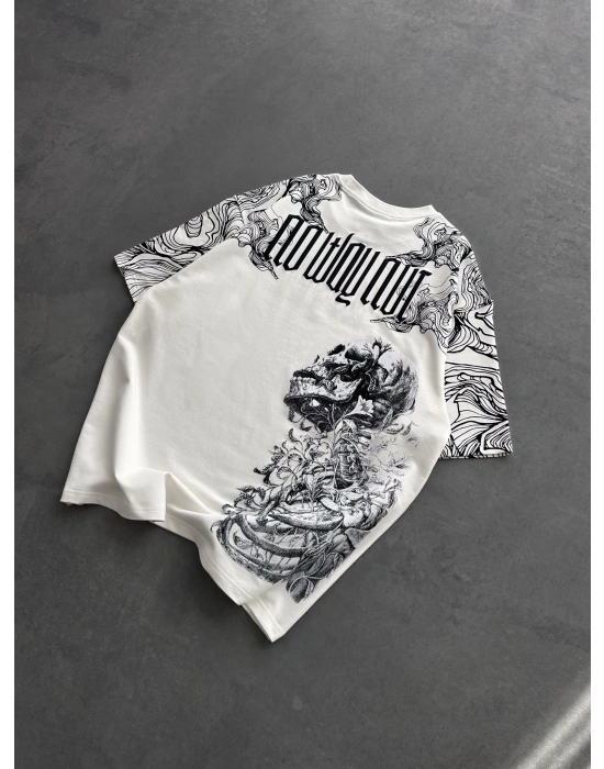 İSKELET BASKI NB OVERSİZE TİŞÖRT BEYAZ