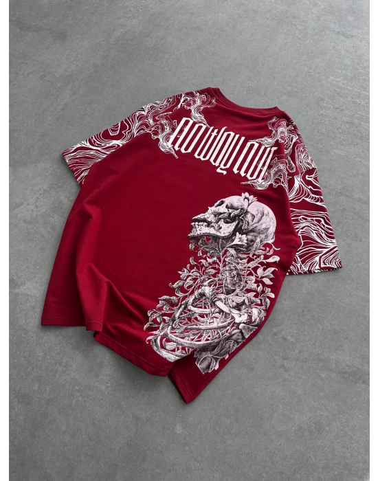 İSKELET BASKI NB OVERSİZE TİŞÖRT KIRMIZI