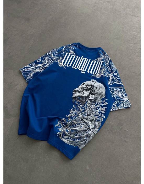 İSKELET BASKI NB OVERSİZE TİŞÖRT MAVİ