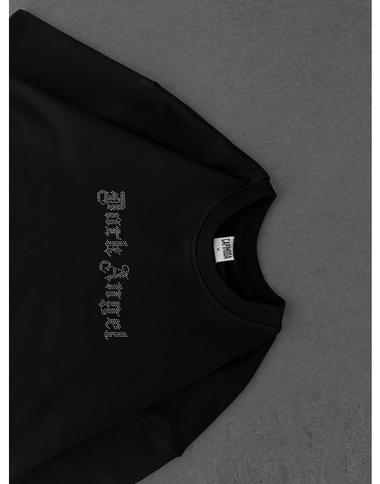 TAŞLI DARK ANGEL OVERSİZE TİŞÖRT SİYAH