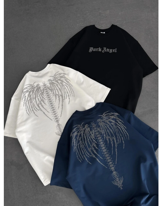 TAŞLI DARK ANGEL OVERSİZE TİŞÖRT SİYAH