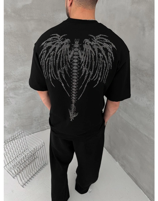 TAŞLI DARK ANGEL OVERSİZE TİŞÖRT SİYAH