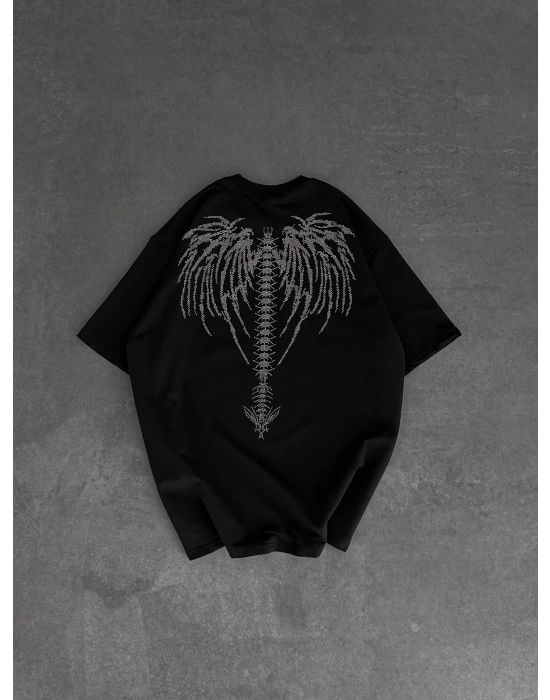 TAŞLI DARK ANGEL OVERSİZE TİŞÖRT SİYAH