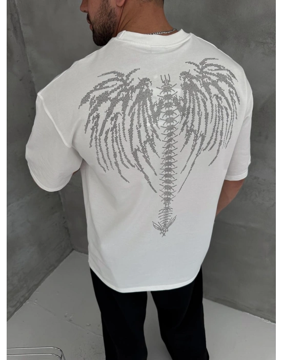 TAŞLI DARK ANGEL OVERSİZE TİŞÖRT BEYAZ