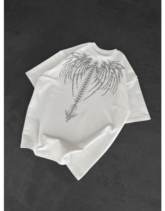 TAŞLI DARK ANGEL OVERSİZE TİŞÖRT BEYAZ