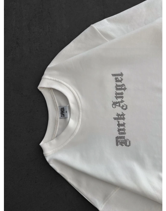 TAŞLI DARK ANGEL OVERSİZE TİŞÖRT BEYAZ