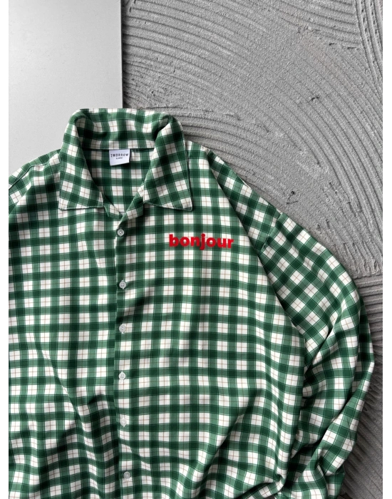 BONJOUR YESİL VİNTAGE OVERSİZE GÖMLEK YEŞİL