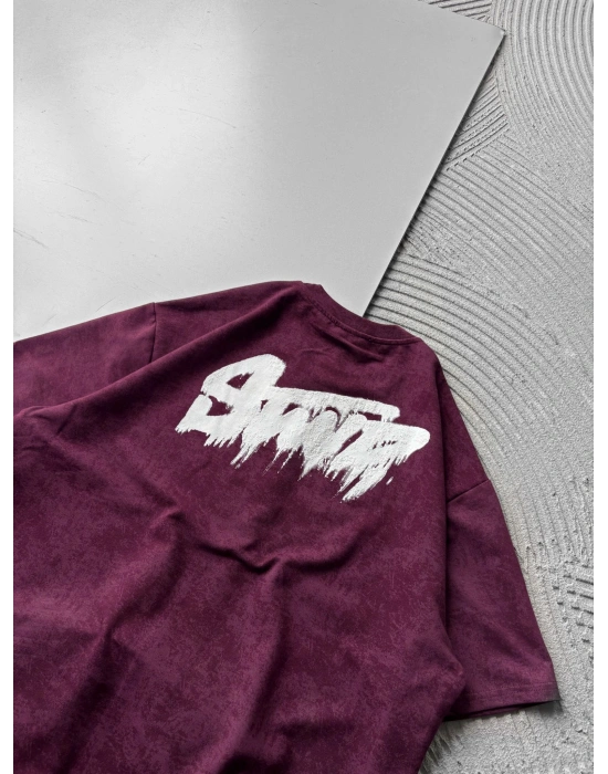 BOYA YIKAMA STW OVERSİZE TİŞÖRT BORDO