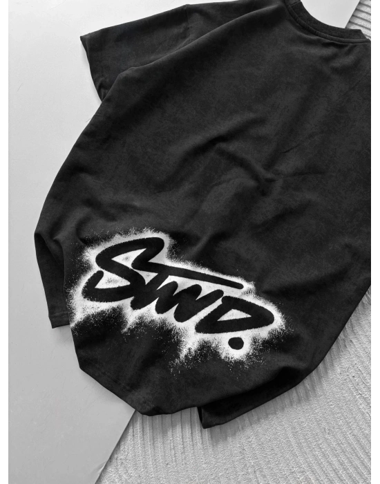 BOYA ARKA YIKAMA STW OVERSİZE TİŞÖRT SİYAH