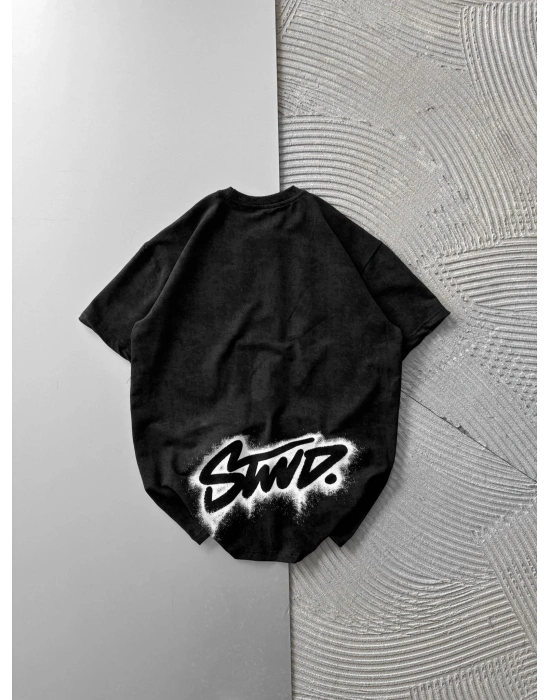 BOYA ARKA YIKAMA STW OVERSİZE TİŞÖRT SİYAH