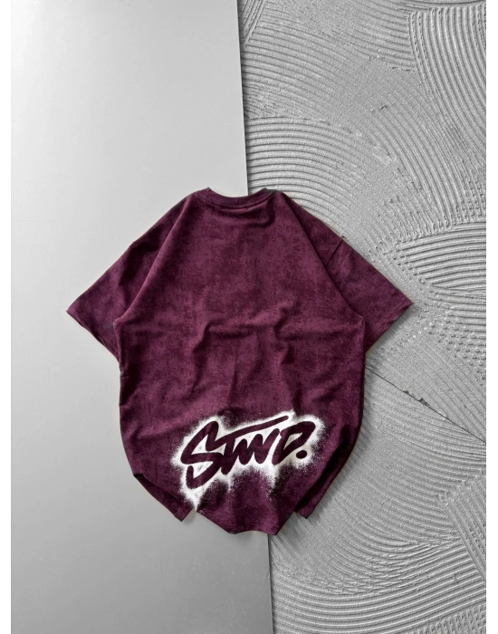 BOYA ARKA YIKAMA STW OVERSİZE TİŞÖRT BORDO
