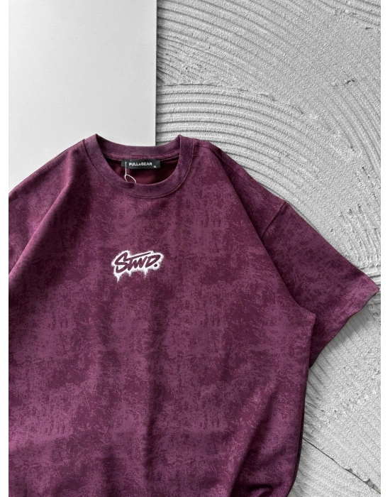 BOYA ARKA YIKAMA STW OVERSİZE TİŞÖRT BORDO