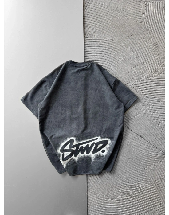 BOYA ARKA YIKAMA STW OVERSİZE TİŞÖRT GRİ