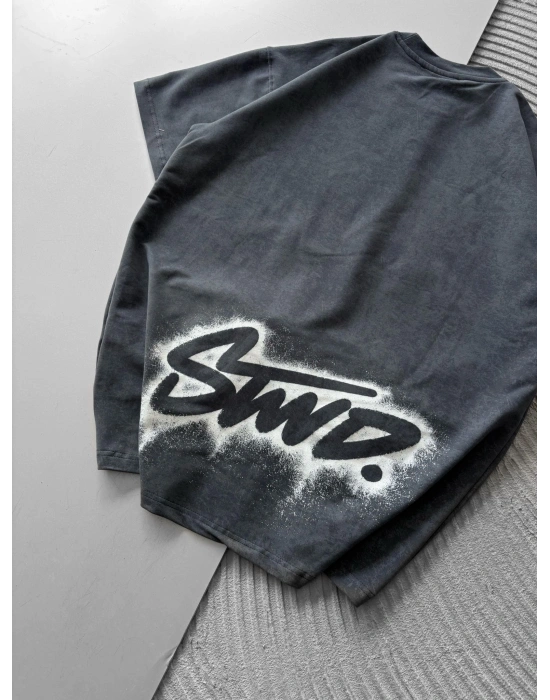 BOYA ARKA YIKAMA STW OVERSİZE TİŞÖRT GRİ