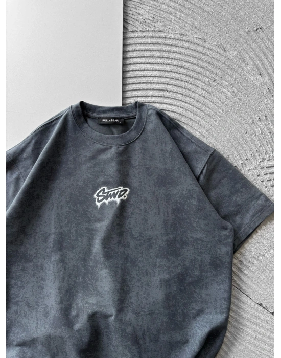 BOYA ARKA YIKAMA STW OVERSİZE TİŞÖRT GRİ