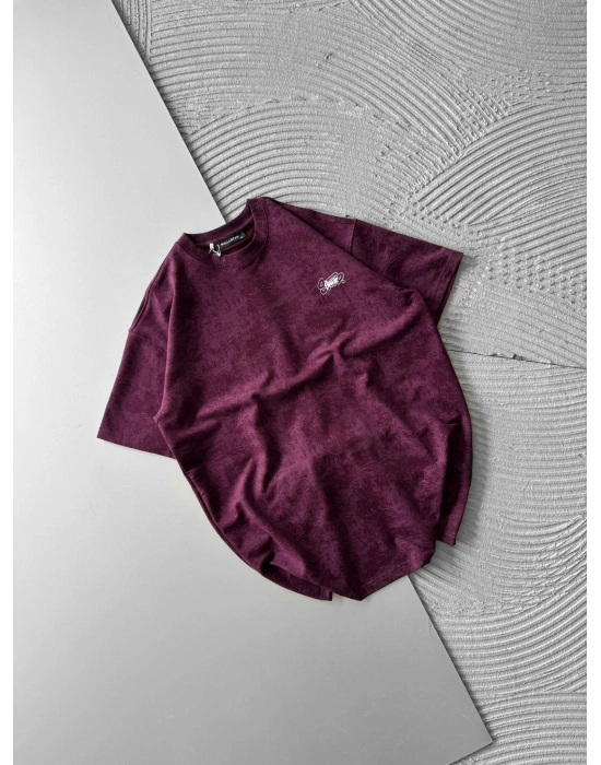 İP NAKIŞ YIKAMALI STW OVERSİZE TİŞÖRT BORDO