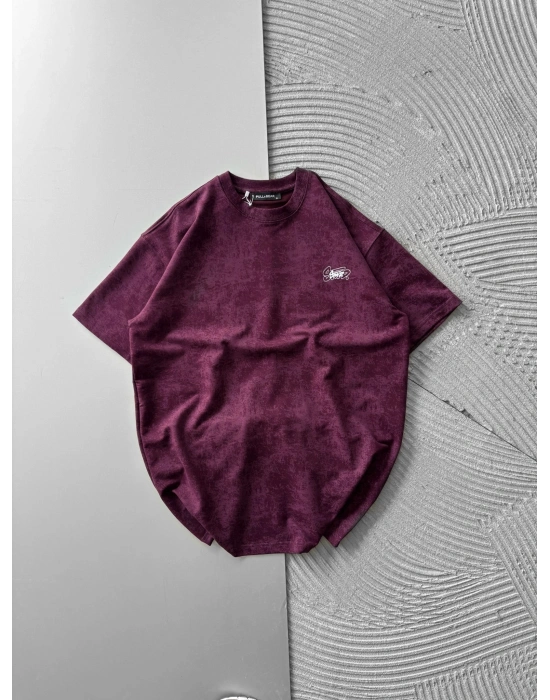 İP NAKIŞ YIKAMALI STW OVERSİZE TİŞÖRT BORDO
