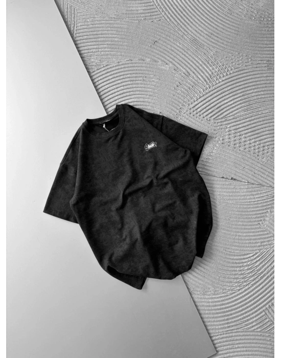 İP NAKIŞ YIKAMALI STW OVERSİZE TİŞÖRT SİYAH