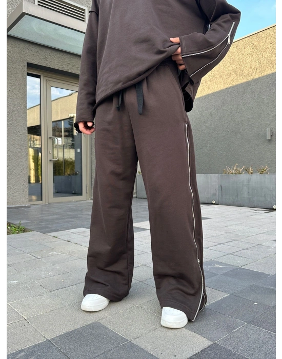 FULL FERMUAR ÖZEL TASARIM EŞOFMAN KAHVE