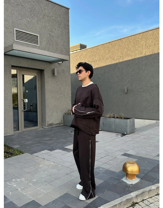 FULL FERMUAR ÖZEL TASARIM EŞOFMAN KAHVE