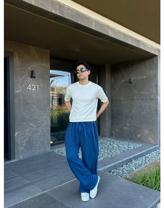 YAN KUMAŞ ÖZEL TASARIM EŞOFMAN MAVİ