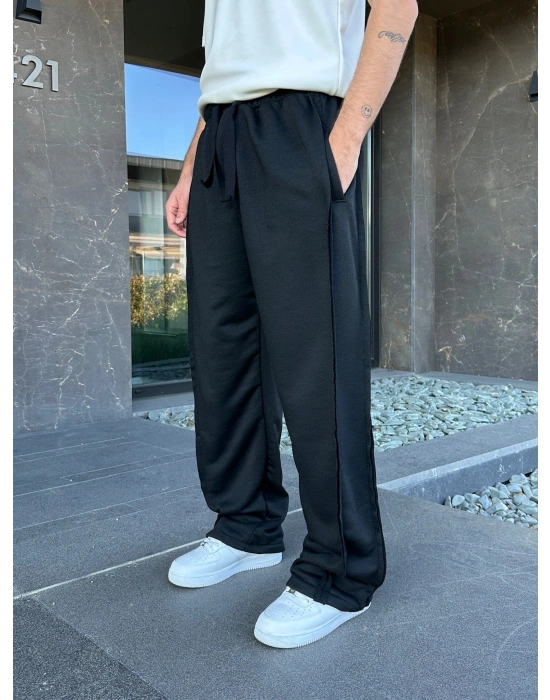 YAN KUMAŞ ÖZEL TASARIM EŞOFMAN SİYAH