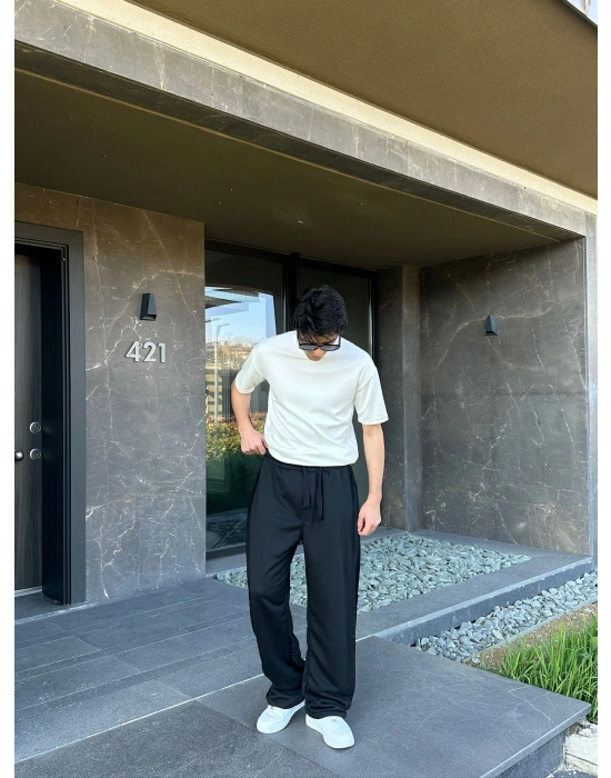 YAN KUMAŞ ÖZEL TASARIM EŞOFMAN SİYAH