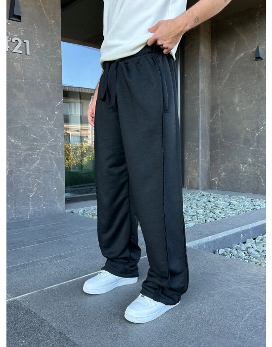 YAN KUMAŞ ÖZEL TASARIM EŞOFMAN SİYAH