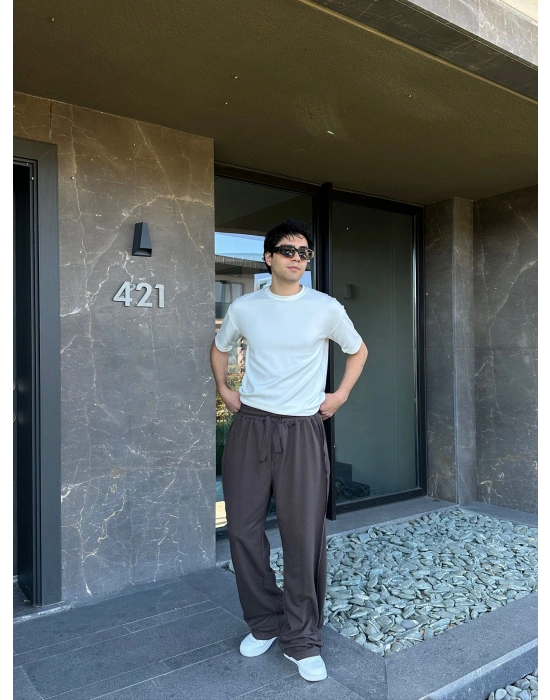 YAN KUMAŞ ÖZEL TASARIM EŞOFMAN KAHVE