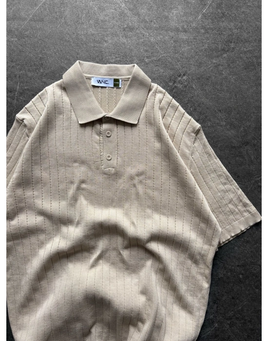 BASİC İNCE ŞERİTLİ OVERSİZE TRİKO KREM