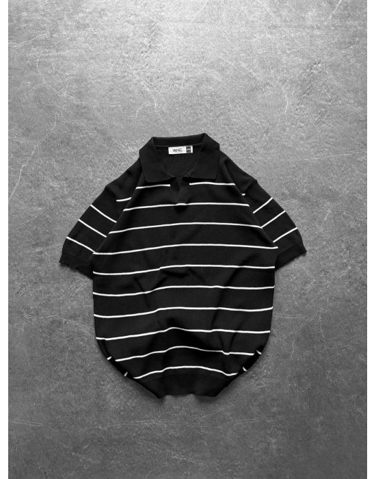 BASİC ŞERİTLİ OVERSİZE TRİKO SİYAH