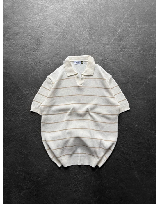 BASİC ŞERİTLİ OVERSİZE TRİKO KREM