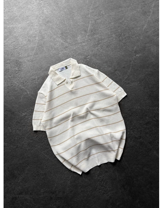 BASİC ŞERİTLİ OVERSİZE TRİKO KREM