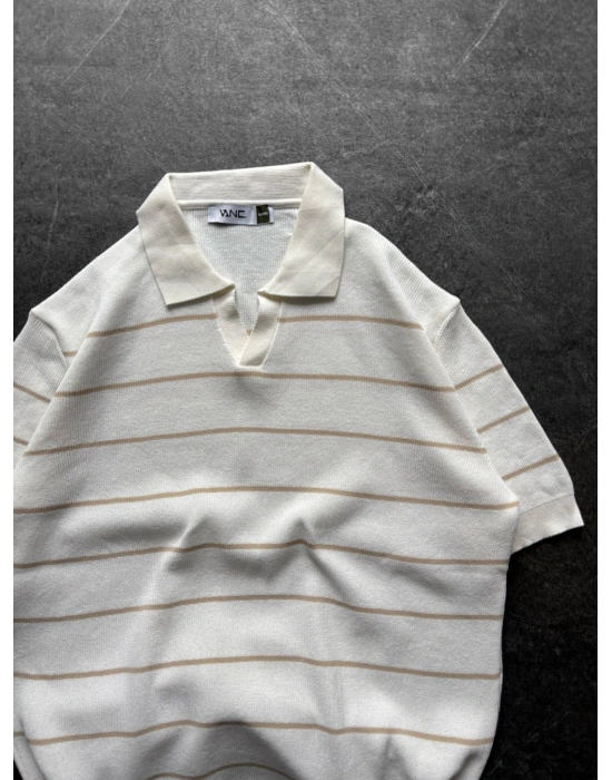 BASİC ŞERİTLİ OVERSİZE TRİKO KREM