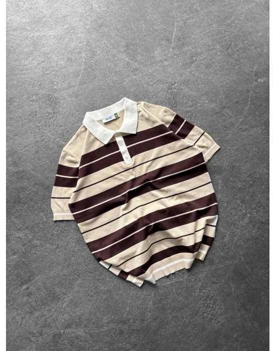 BASİC KALIN ŞERİT PAMUKLU OVERSİZE TRİKO KAHVE