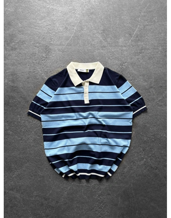 BASİC KALIN ŞERİT PAMUKLU OVERSİZE TRİKO MAVİ