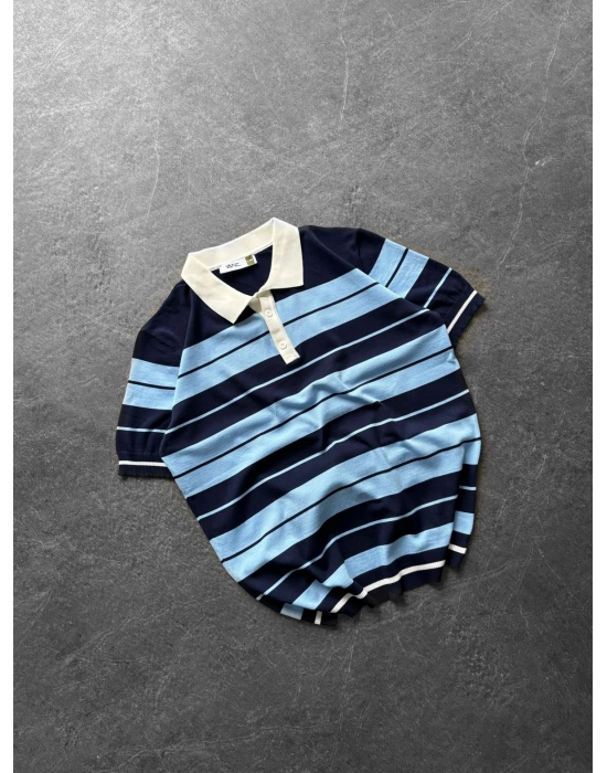 BASİC KALIN ŞERİT PAMUKLU OVERSİZE TRİKO MAVİ