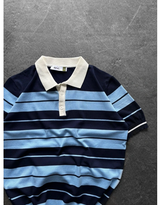 BASİC KALIN ŞERİT PAMUKLU OVERSİZE TRİKO MAVİ