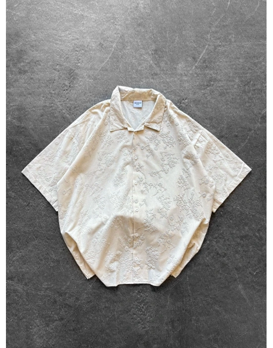 KABARTMA BASKI VİNTAGE OVERSİZE GÖMLEK KREM