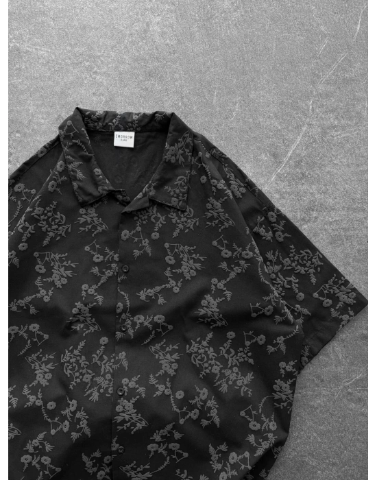 KABARTMA BASKI VİNTAGE OVERSİZE GÖMLEK SİYAH