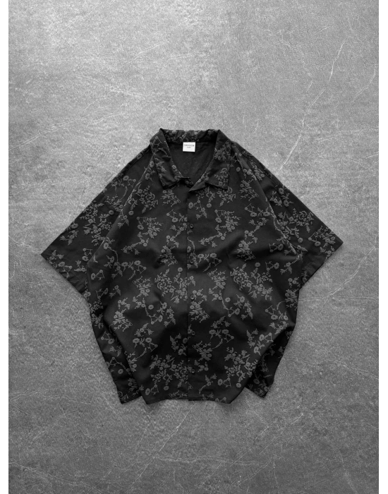 KABARTMA BASKI VİNTAGE OVERSİZE GÖMLEK SİYAH