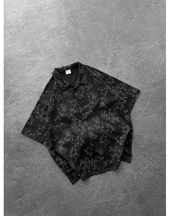 KABARTMA BASKI VİNTAGE OVERSİZE GÖMLEK SİYAH