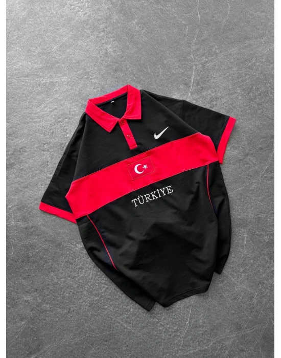 TR POLO YAKA OVERSİZE TİŞÖRT SİYAH