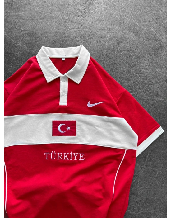 TR POLO YAKA OVERSİZE TİŞÖRT KIRMIZI